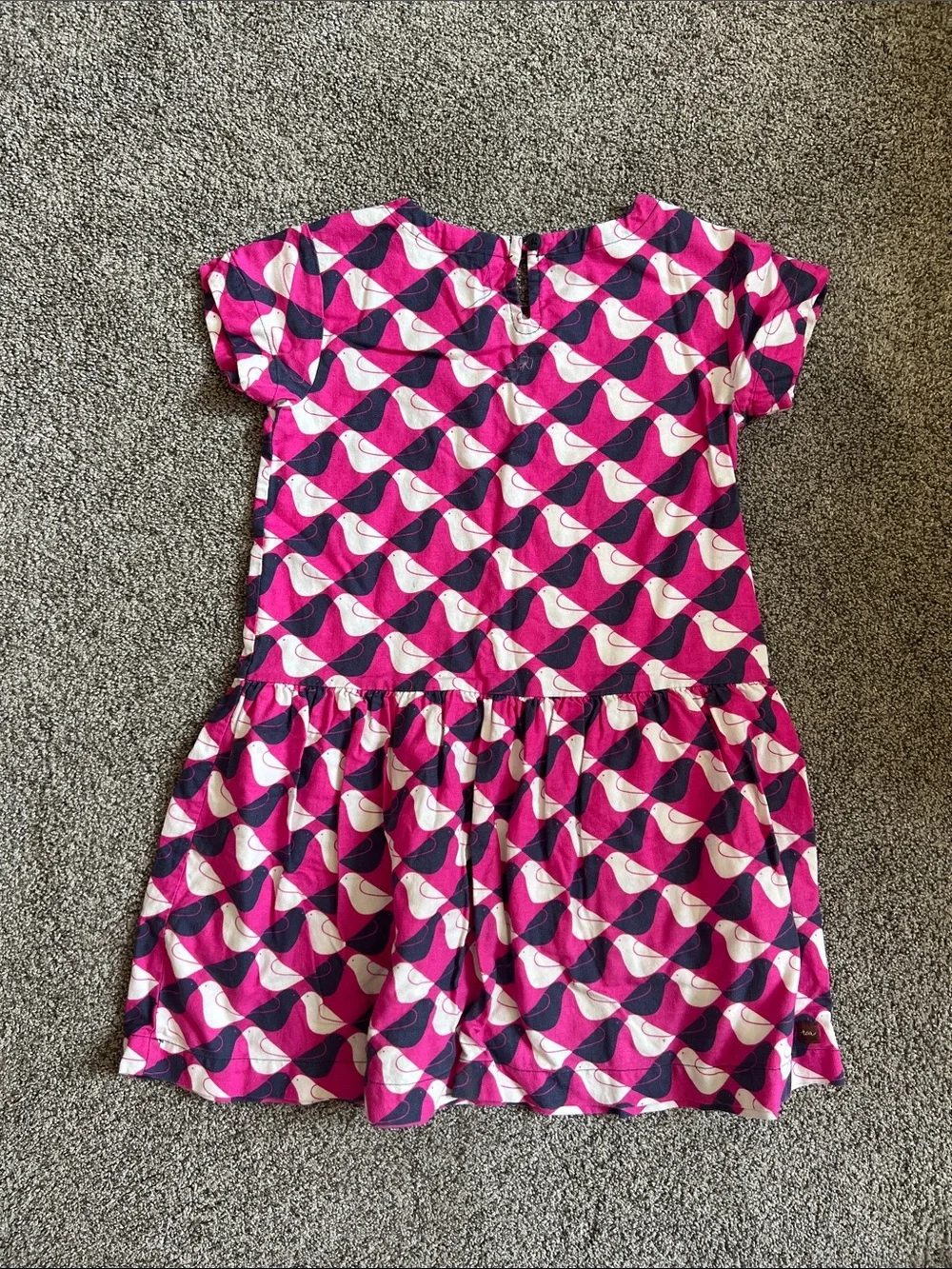 Tea Collection Pink, Navy & White Bird Print Drop-Waist Dress